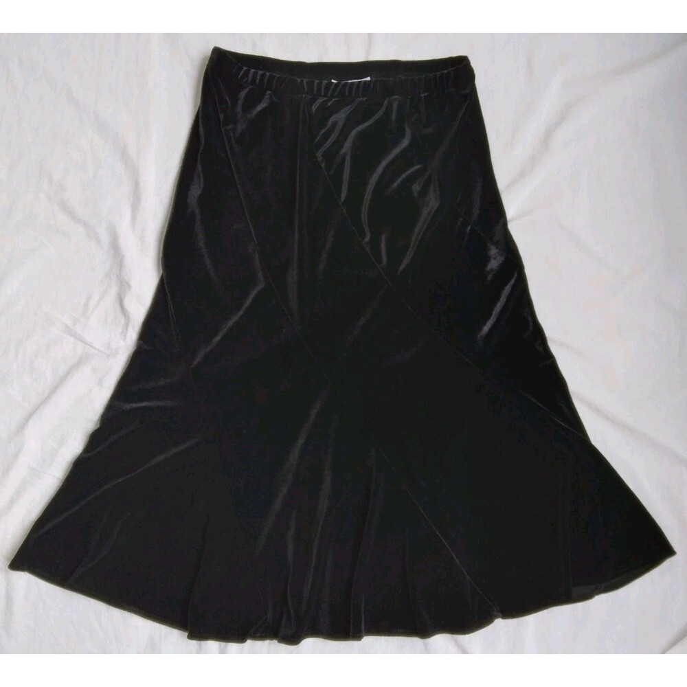 Dressbarn Black Velvet Velour Midi Skirt Witchy Dark Romantic Whimsigoth Size M